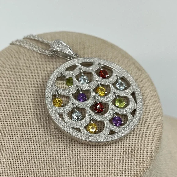 Ross-Simons Sterling Silver Multi-Gemstone Necklace – Vintage Statement Piece - Picture 12 of 17